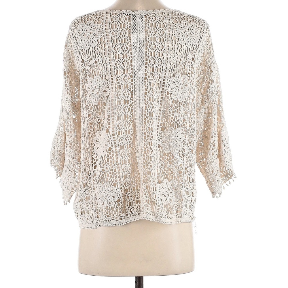 Cream Embellished Tie Front Blouse with 3/4 Sleeves - Picture 2 of 10